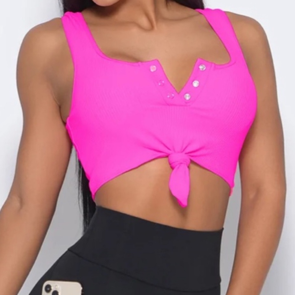Bombshell Sportswear Vibrant Pink Henley Top/Sports Bra 💖 with tie at the bottom